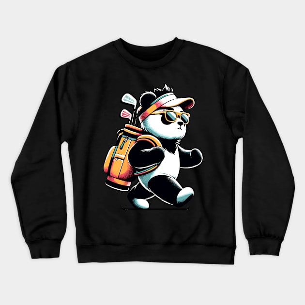 Golf Novelty Panda in Sunglasses Golfing Funny Golf Crewneck Sweatshirt by KsuAnn